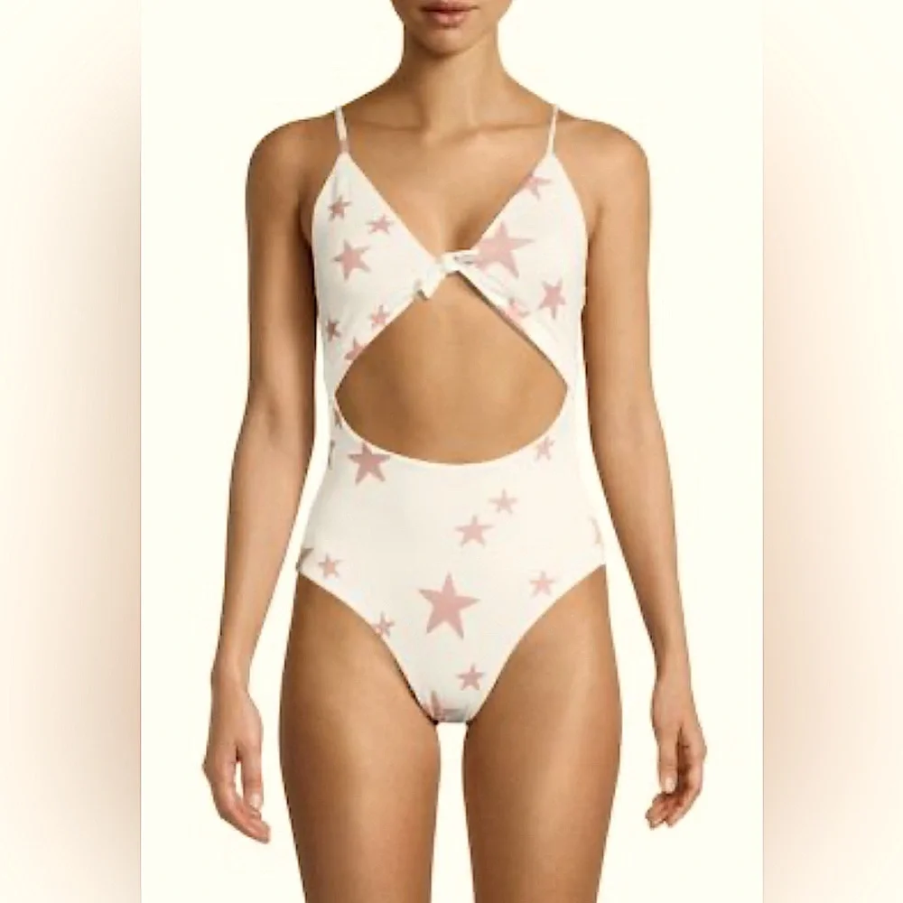 NWT Saks 5th Avenue CHASER Star-Print Cutout One-Piece Swimsuit Adjustable Strap